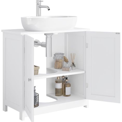WOLTU Mueble para lavabo de baño de MDF con 2 puertas, blanco