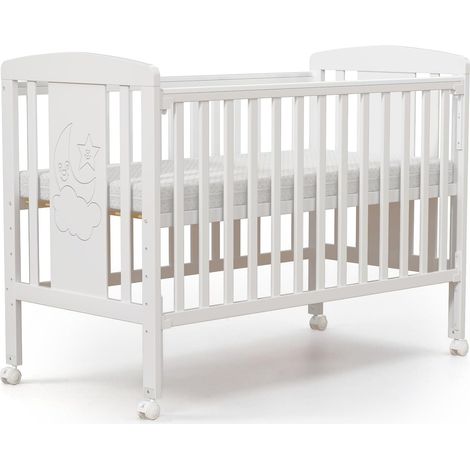 Lit en bois 3-en-1 pour bébé, berceau, lit convertible avec barrière de dentition, 5 positions réglables de base, matelas de 6 cm inclus, adapté de la naissance aux 4 ans, conforme à la norme EN716 (1/5)