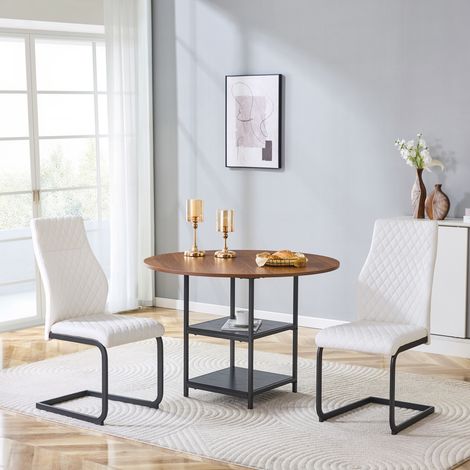REDOM conjunto de mesa de comedor 107x107x75 cm, 2 sillas, doble almacenamiento, MDF y metal, nogal, blanco y negro (1/5)