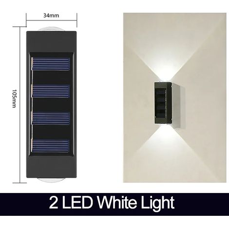 (2 LED blanches) Lampes solaires murales LED étanches pour extérieur, éclairage vers le haut et vers le bas, lampe solaire pour décoration de jardin, clôture ou cour, lumière du soleil (1/5)