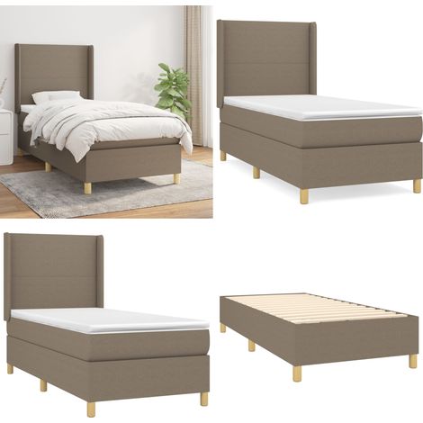 Cama box spring con colchón tela gris taupe 100x200 cm - Colchón de muelles - Cama de muelles