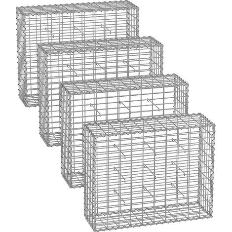 Gavión para piedra jaula metálica cesta para piedra malla de 5 x 10 cm galvanizado pared decoración de jardín 100 x 80 x 30 cm juego de 4 plateado 120005971
