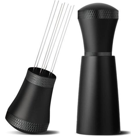 ALLIANDISWdt Tool Expresso en aluminium avec 7 aiguilles à expresso 0,3 mm, 10 aiguilles de rechange, en aluminium Wdt Tool avec support, mélangeur à café à expresso, agitateur à expresso pour (1/4)