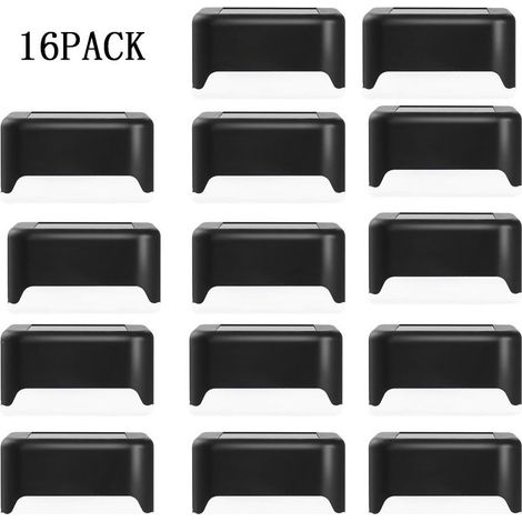 Lot de 16 lampes solaires de jardin à LED étanches pour escaliers extérieurs, marches, clôtures, chemins, terrasses et allées noir (blanc chaud) (1/5)