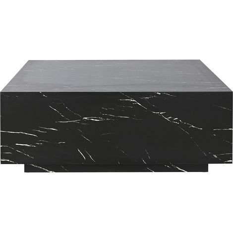 Table basse, table de salon carrée en MDF effet marbre coloris noir - longueur 90 x profondeur 90 x Hauteur 35 cm (1/5)