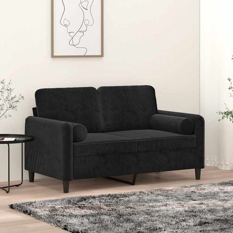 Canapé 2 places en velours noir avec 2 coussins décoratifs, 138 x 77 x 80 cm - PANGIVO (1/5)