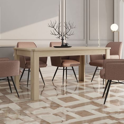 Tavolo Fisso Olgiate, 8 Posti, Angoli Arrotondati, Forma Rettangolare, 160x91x77h cm Marrone Rovere (1/5)