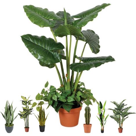 Künstlicher Taro 100 cm mit Topf Plastikpflanzen zur Gartendekoration für Innen- und Außenbereiche