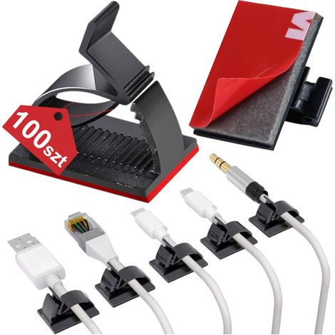 Selbstklebende Clips x100 Schreibtisch-Kabelorganizer Kabelorganisatoren für Schreibtische Kabel 3M Klebeband Alogy [100 Stück] (1/5)