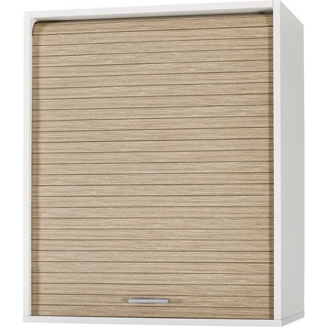 Meuble mural de cuisine blanc à rideau chêne clair Couna L 60 x H 72cm (1/3)