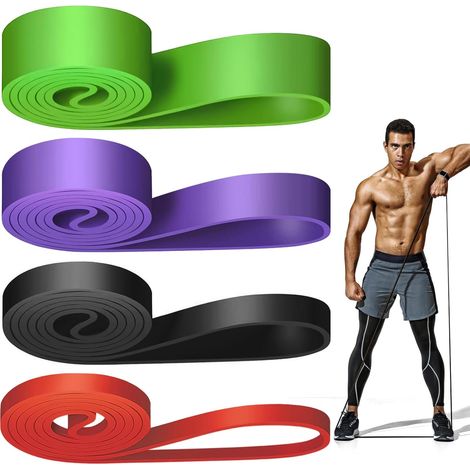 Bandes de fitness, lot de 4 niveaux différents, bandes de résistance, bandes élastiques, sport, bandes de gymnastique, bandes d'entraînement, bandes de fitness pour la musculation, le pilates, le yoga (1/5)