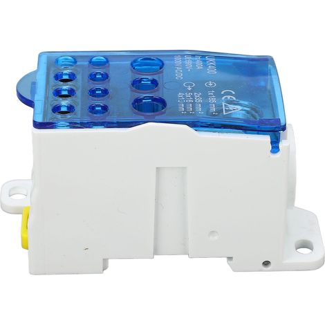Boîtier de raccordement bornier rail DIN lignee principale répartiteur universel 690V 400A bleu PA66 ignifuge laiton 1x185mm² 2x35mm² 5x16mm² 4x10mm² (1/5)