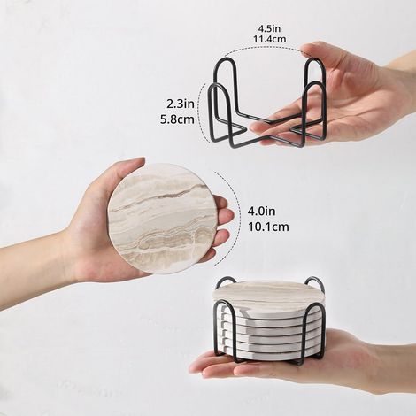 Lot de 6 dessous de verre en céramique absorbants avec support, protection table marbre noir, décoration salon ou coffret maison neuve (1/5)