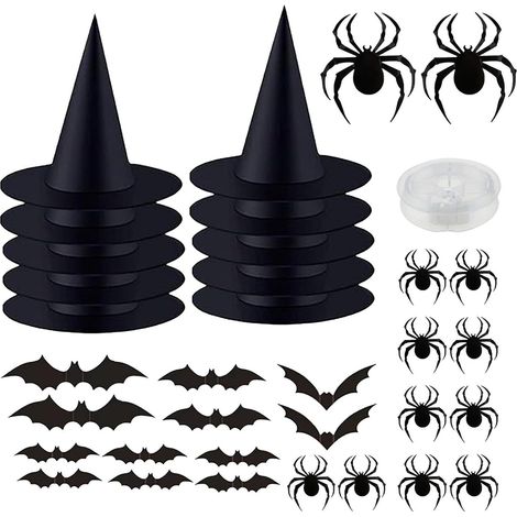 Stickers muraux noirs en forme de chapeau de sorcière avec araignée et (1/5)