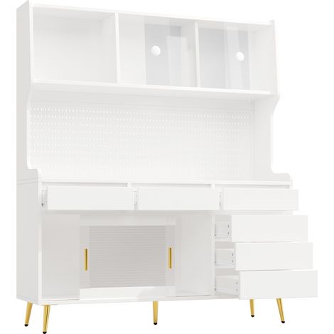 Aparador alto moderno con LED y app, puerta corredera de cristal, blanco 145x39x171 cm (1/5)