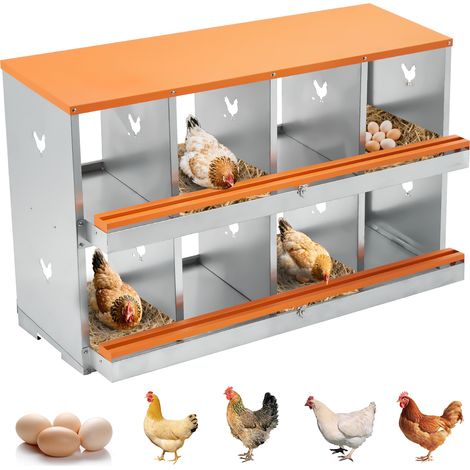Niche à ponte 8 places en métal galvanisé – Poulailler durable, œufs protégés et nettoyage facile, Double couche, Orange (1/5)