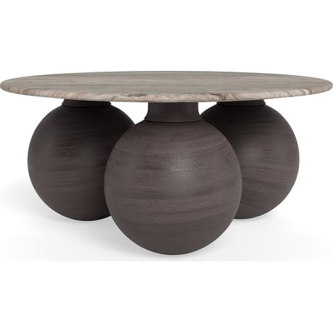 Mesa de centro Norsica 1082, Marrón + Mármol gris, 42x0x0cm, Diámetro: 95, Mármol, Redonda