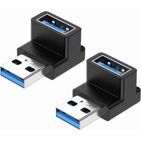 Adaptateur USB 3.1 à angle droit (lot de 2), adaptateur d'extension USB 3.1 mâle vers femelle à angle droit, coupleur USB-A vers USB-A pour disque dur et clavier. (1/5)