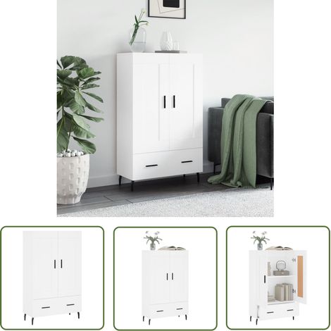 The Living Store Buffet haut blanc 69,5x31x115 cm bois d'ingénierie - Buffet Design Moderne - Buffet Blanc - Meuble Rangement - Armoire Murale - Commode Élégante (1/5)