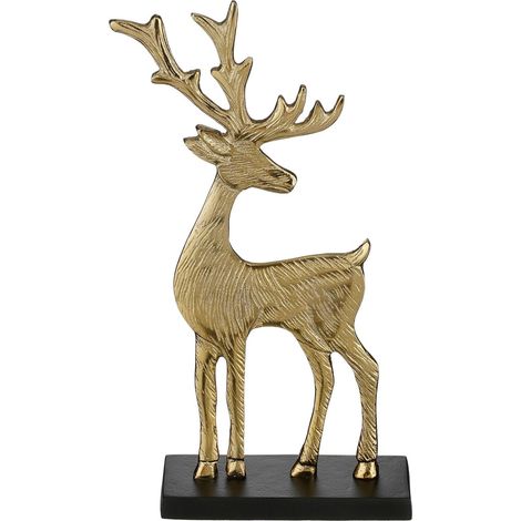 Statuetta Renna oro con base nera decorativa per il natale -H - 31 cm