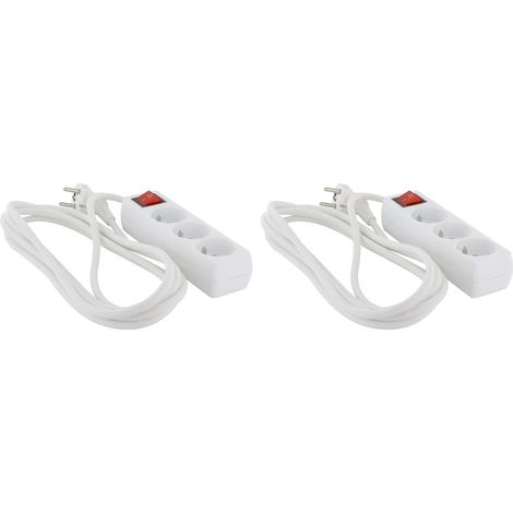 Lot de 2 Bloc multiprise 3x16A, Interrupteur, Câble 3m, Usage intérieur (1/2)