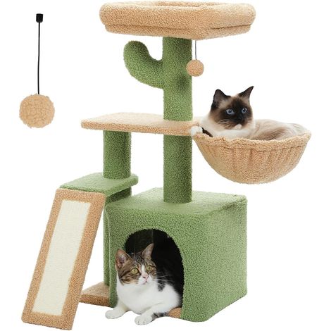 Petit Arbre à Chat Cactus Hauteur 80 cm, avec 1 Griffoir pour Chat, 1 Hamac Rond, 1 Grand Perchoir (1/5)