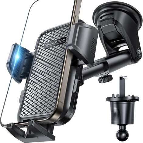 Support de téléphone pour voiture ventouse ultra-puissante et pince pour grille d'aération, support de téléphone rotatif à 360°, accessoire pour voiture, support de téléphone pour tableau de bord ou (1/5)