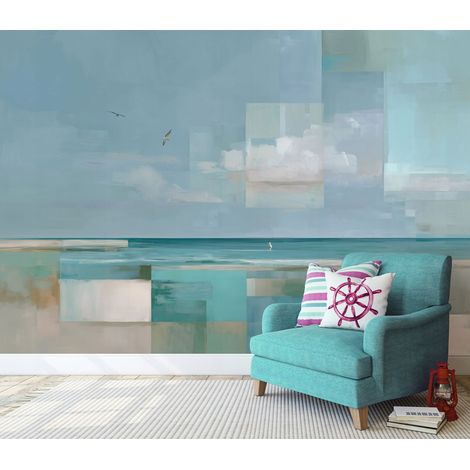 Fototapete Strand Abstrakt Meer, für Wohnzimmer und Schlafzimmer, 150 x 105 cm – Komplettset inkl. Kleister & Anleitung (1/5)