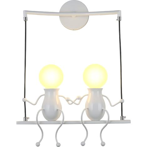 Lampada da Parete Interno Moderna Applique da Parete 2 HuManoide Oscillante Lampada a Muro Metallo per Camera da Letto Corridoio - Bianco (1/4)