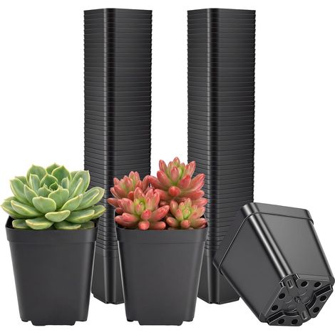 100 Pièces Pots de Fleurs, Pot de Fleur Carré en Plastique avec Trous de Drainage, Godets de Semis pour Pépinière, Succulentes, Légumes, Boutures, Repiquage et Jardinage, 5,5 cm (1/5)