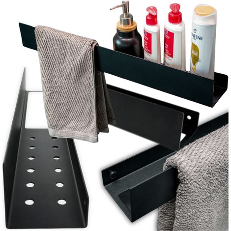 Wandhängendes Metall-Badezimmerregal – schwarz (1/5)
