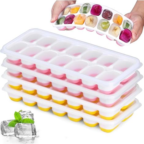 4-teiliges Silikon-Eiswürfelform-Set, Eiswürfelformen mit Deckel, 56 Fächer, BPA-frei und LFGB-zertifiziert, sichere und gesunde Eiswürfelform für Kaffee, Obst und Cocktails (1/5)
