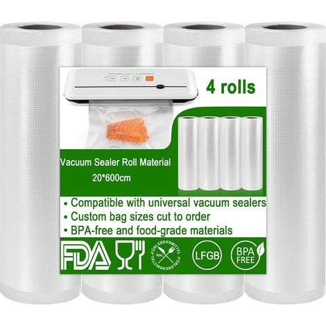 Sacs sous vide pour aliments, appareil de mise sous vide, 4 rouleaux de film d'emballage professionnel pour rouleau sous vide, sacs sous vide très résistants et indéchirables pour sous vide, sacs de (1/5)