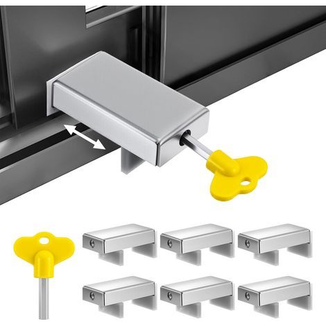 Serrature per finestre con chiave di sicurezza per terrazze, camere da letto, case e uffici, porte e finestre scorrevoli verticali e orizzontali, 6 pezzi (1/4)