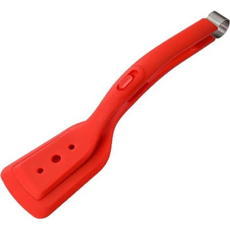 2-in-1-Pfannenwender-Zange aus Silikon, hitzebeständig, zum Wenden von Fisch, Filets und Pfannkuchen, kratzfest, BPA-frei (rot) (1/5)