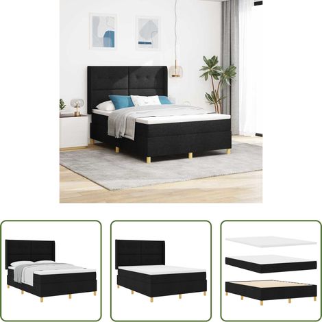 Matelas ferme -  Lit à ressorts avec matelas Noir 140 x 190 cm tissu (1/5)