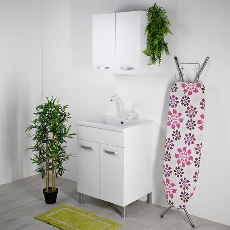 Mobile lavatoio in ceramica 50x50 DOMINA Mobile lavatoio in ceramica 50x50 DOMINA Bianco Cerato Antigraffio con Foro Rubinetto (1/4)