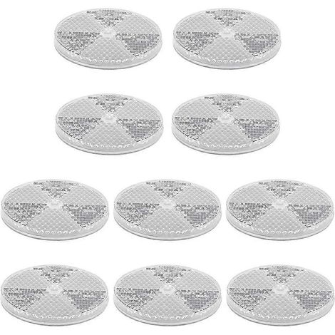 Lot de 10 réflecteurs ronds avant blancs pour poteaux de clôture, de portail et de remorque, avec trous de fixation centraux. (1/5)