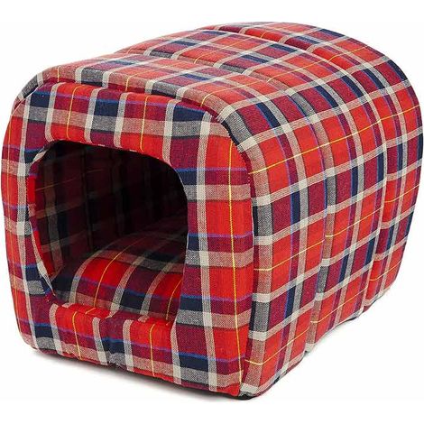 Cuccia per animali a tunnel fantasia scozzese in tessuto dimensioni 33x42 cm (1/2)