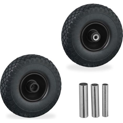 roue de rechange, lot de 2, 3.00-4, caoutchouc, jante en acier, 3 adaptateurs, rechange brouette, noire (1/5)