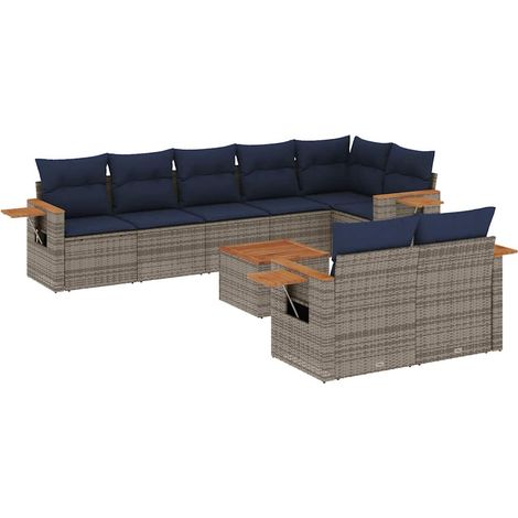 vidaXL Set Divani da Giardino 9 pz con Cuscini Grigio in Polyrattan (1/5)