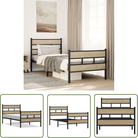 vidaXL Cadre de lit en métal sans matelas chêne sonoma 90x200 cm (1/5)