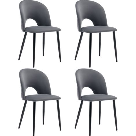 Pack de 4 sillas de comedor tapizadas en terciopelo gris con estructura metálica y patas regulables (1/5)