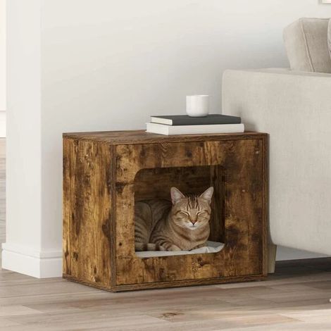 Niche pour chat en chêne fumé, 51 x 30 x 42,5 cm, bois d'ingénierie