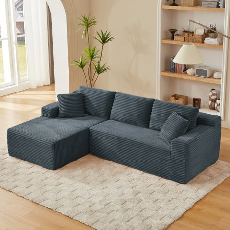 Sofá modular en L con chaise longues sobredimensionadas en tela transpirable gris oscuro (1/5)