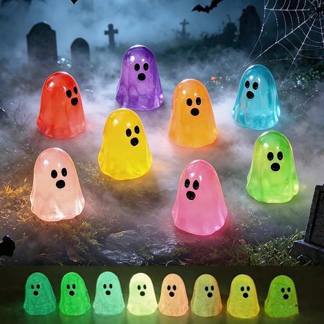 Lot de 30 mini fantômes phosphorescents en résine, figurines Halloween pour décoration de table et jardin (1/5)