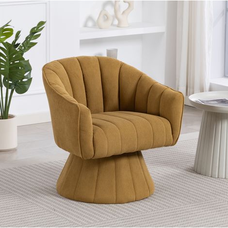 Sillón giratorio 70x66x72 cm amarillo mostaza en pana con giro 360° y respaldo ergonómico (1/5)
