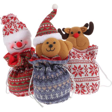 Lot de 3 adorables sacs de rangement pour tricot, pochettes de Noël en forme de pomme, pochettes cadeaux portables, sacs décoratifs de qualité supérieure, articles de fête de Noël (style aléatoire)-33 (1/3)