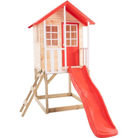 Maisonnette modulable sur pilotis avec balcon et glissière COQUELICOT en bois FSC®