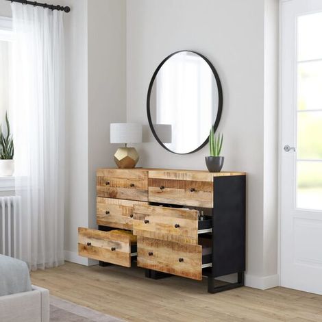 Buffet de Cuisine 2 Pièces en Bois de Manguier Massif, Meuble de Rangement Style Bohème 60x33x75 cm, Couleur Naturelle pour Salon et Salle à Manger (1/5)